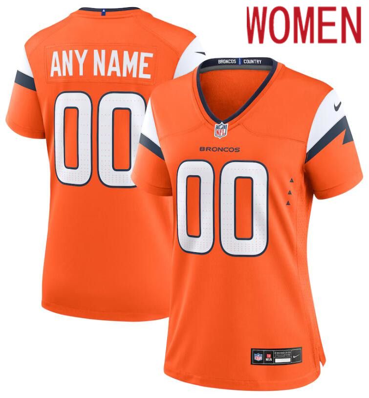 Women Denver Broncos Nike Orange Custom Game 2024 NFL Jersey->customized nfl jersey->Custom Jersey